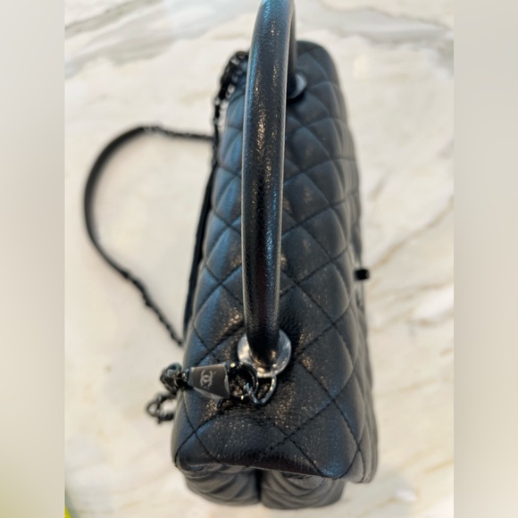 CHANEL 20A RARE BLACK ON BLACK MEDIUM FLAP BAG WITH HANDLE NWTS! - Picture 13 of 17